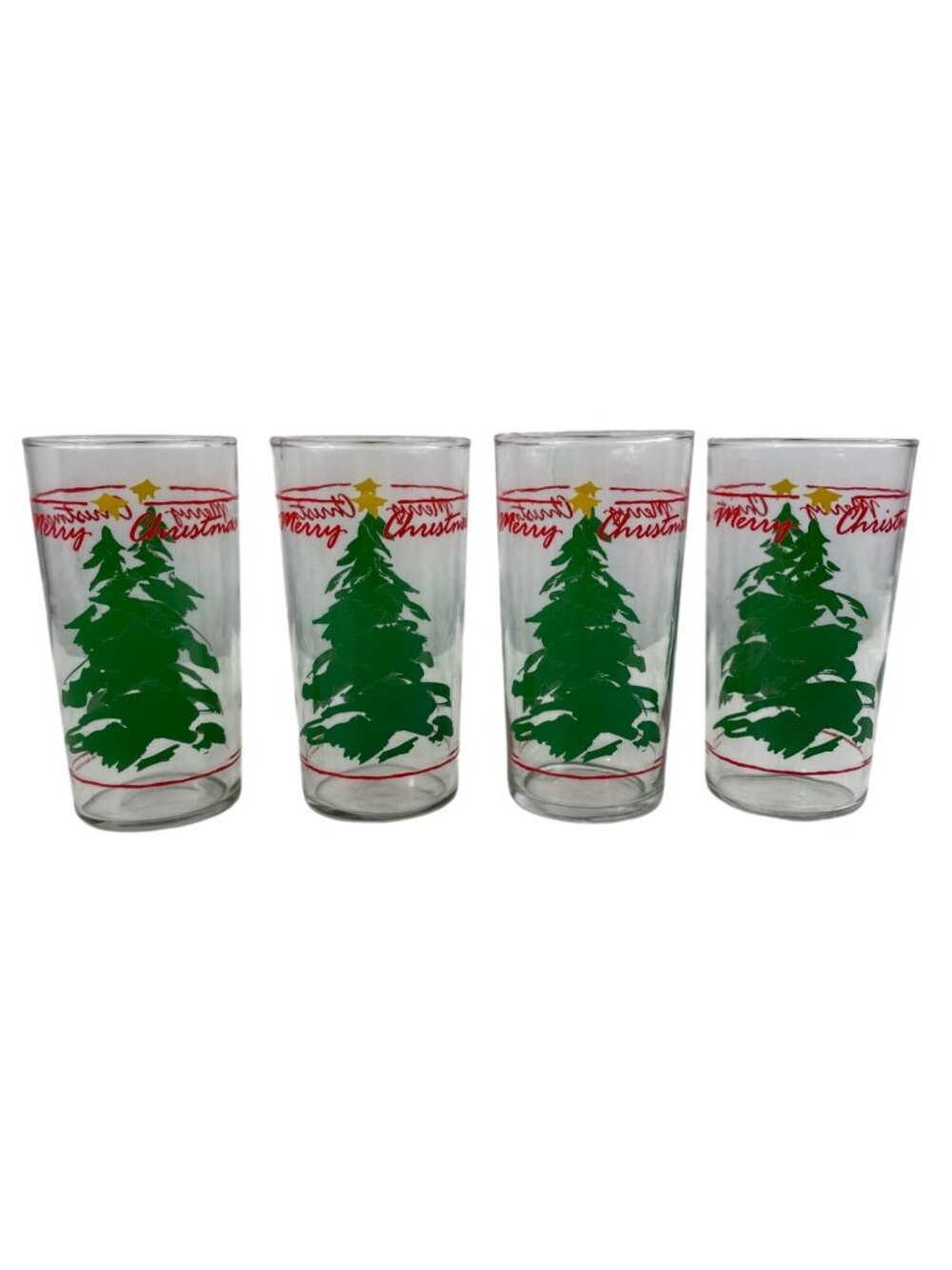1990 Abbey Press Merry Christmas Glass Tumblers Set Of 4 Holiday Décor